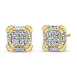 Square Diamond Cluster Stud Earrings In 10K Yellow Gold (1/3 Ct. Tw.)