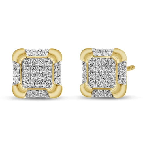 Square Diamond Cluster Stud Earrings In 10K Yellow Gold (1/3 Ct. Tw.)