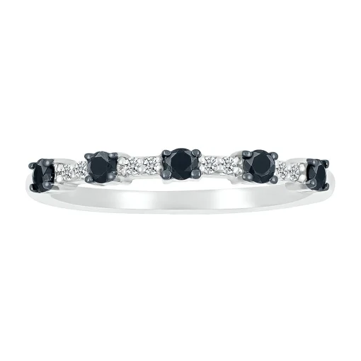 Stacking Ring With Black & White Diamonds In 10K White Gold (1/4Ctw)