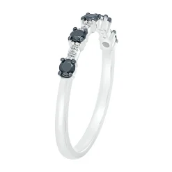 Stacking Ring With Black & White Diamonds In 10K White Gold (1/4Ctw)
