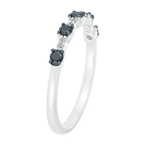 Stacking Ring With Black & White Diamonds In 10K White Gold (1/4Ctw)