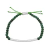 Sterling Silver Bar And Malachite Bead Bracelet With Adjustable Cord, 8.5"