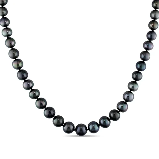 Tahitian Black Pearl Necklace In 14K White Gold, 8-10Mm, 18"
