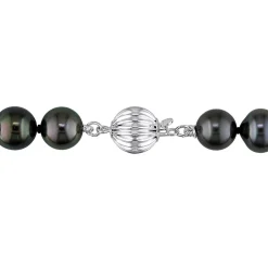 Tahitian Black Pearl Necklace In 14K White Gold, 8-10Mm, 18