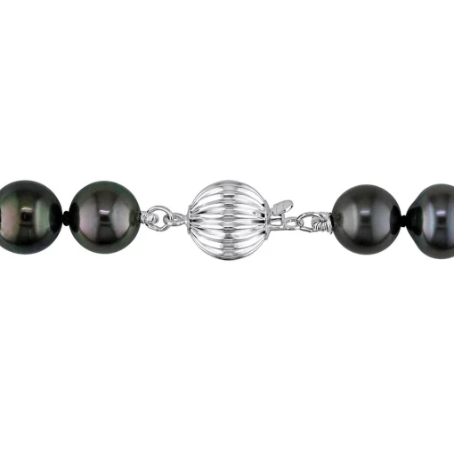 Tahitian Black Pearl Necklace In 14K White Gold, 8-10Mm, 18"
