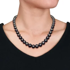 Tahitian Black Pearl Necklace In 14K White Gold, 8-10Mm, 18