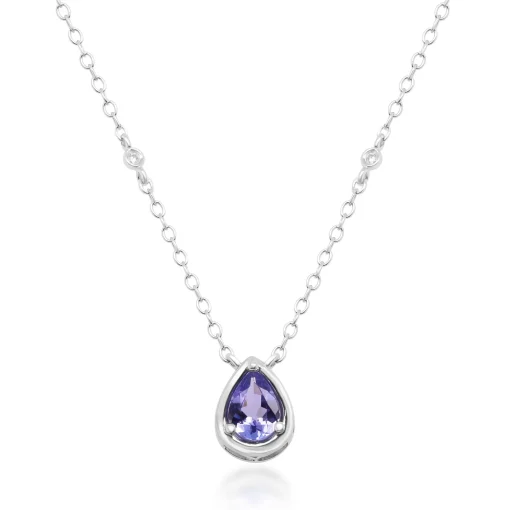 Tanzanite And Diamond Accent Pendant With Bezel Setting In Sterling Silver