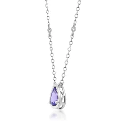 Tanzanite And Diamond Accent Pendant With Bezel Setting In Sterling Silver