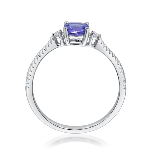 Tanzanite And Diamond Accent Stack Ring In 10K White Gold