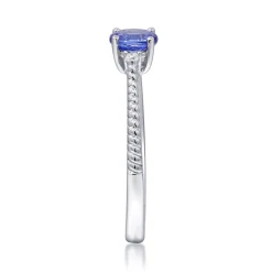 Tanzanite And Diamond Accent Stack Ring In 10K White Gold