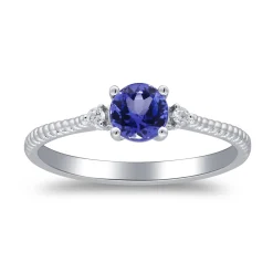 Tanzanite And Diamond Accent Stack Ring In 10K White Gold