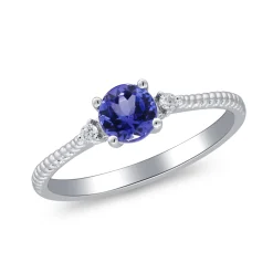 Tanzanite And Diamond Accent Stack Ring In 10K White Gold
