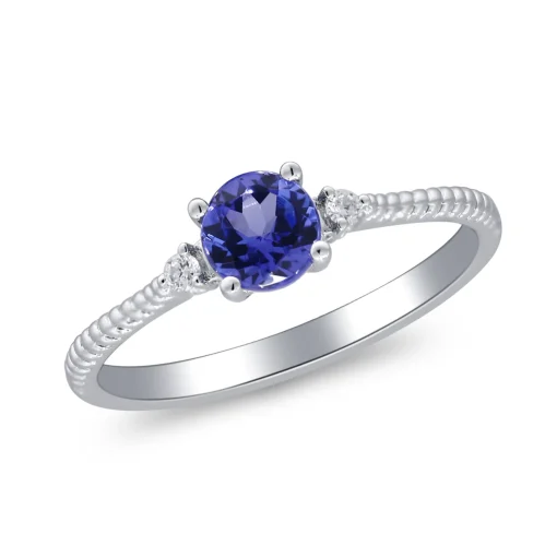 Tanzanite And Diamond Accent Stack Ring In 10K White Gold