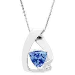 Tanzanite Triangle Pendant With Diamond Accents In Sterling Silver