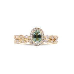 Teal Sapphire And Diamond Engagement Ring Set In 14K Yellow Gold (1/3 Ct. Tw.)