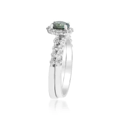 Teal Sapphire And Diamond Engagement Ring Set In 14K White Gold (7/8 Ct. Tw.)