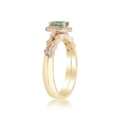 Teal Sapphire And Diamond Engagement Ring Set In 14K Yellow Gold (1/3 Ct. Tw.)