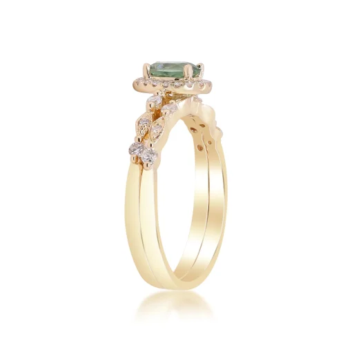 Teal Sapphire And Diamond Engagement Ring Set In 14K Yellow Gold (1/3 Ct. Tw.)