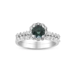 Teal Sapphire And Diamond Engagement Ring Set In 14K White Gold (7/8 Ct. Tw.)
