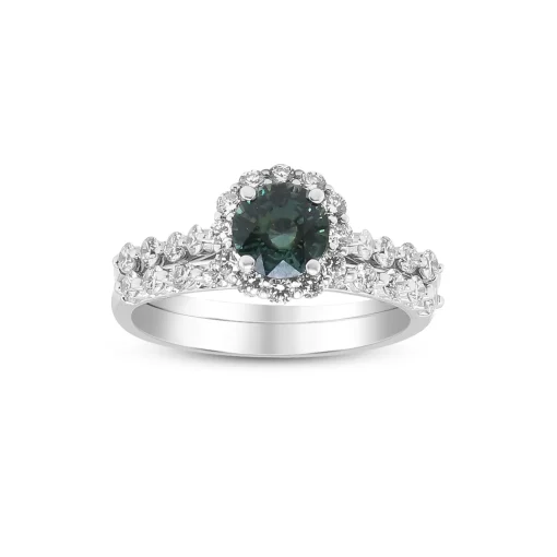 Teal Sapphire And Diamond Engagement Ring Set In 14K White Gold (7/8 Ct. Tw.)