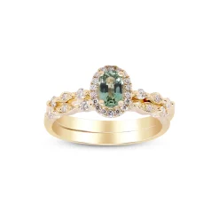 Teal Sapphire And Diamond Engagement Ring Set In 14K Yellow Gold (1/3 Ct. Tw.)