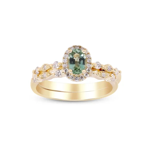 Teal Sapphire And Diamond Engagement Ring Set In 14K Yellow Gold (1/3 Ct. Tw.)