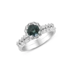 Teal Sapphire And Diamond Engagement Ring Set In 14K White Gold (7/8 Ct. Tw.)
