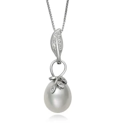 Teardrop Cultured Freshwater Pearl And White Topaz Pendant In Sterling Silver