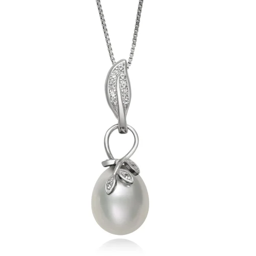 Teardrop Cultured Freshwater Pearl And White Topaz Pendant In Sterling Silver
