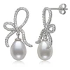 Teardrop Cultured Freshwater Pearl And Lab Created White Sapphire Earrings In Sterling Silver