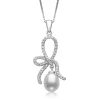 Teardrop Cultured Freshwater Pearl And Lab Created White Sapphire Pendant In Sterling Silver