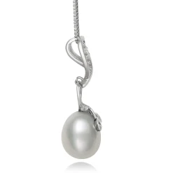 Teardrop Cultured Freshwater Pearl And White Topaz Pendant In Sterling Silver