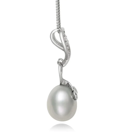 Teardrop Cultured Freshwater Pearl And White Topaz Pendant In Sterling Silver