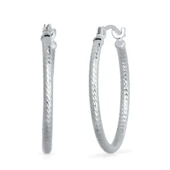 Textured Hoop Earrings In 14K White Gold