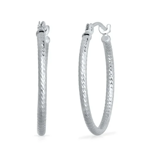 Textured Hoop Earrings In 14K White Gold