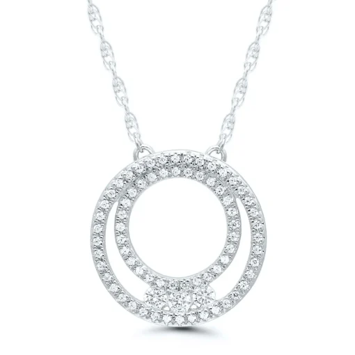 Three-Stone Diamond Double Circle Pendant In 10K White Gold (1/3 Ct. Tw.)