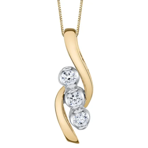 Three-Stone Diamond Pendant Swirl In 14K Yellow Gold (1/4 Ct. Tw.)