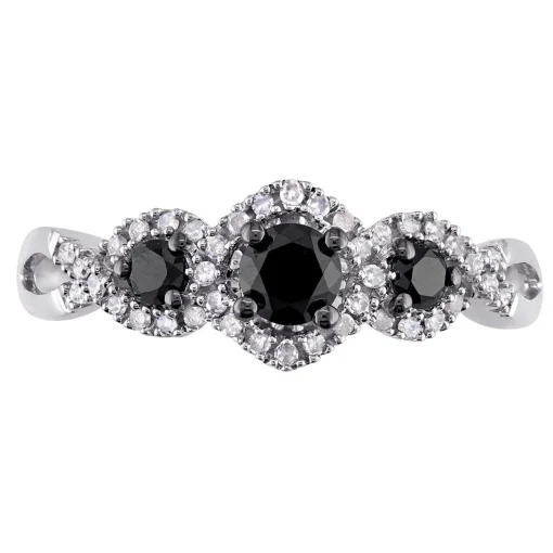 Three-Stone Ring With Black & White Diamonds In 10K White Gold (1/2 Ct. Tw.)