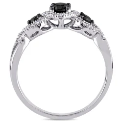 Three-Stone Ring With Black & White Diamonds In 10K White Gold (1/2 Ct. Tw.)