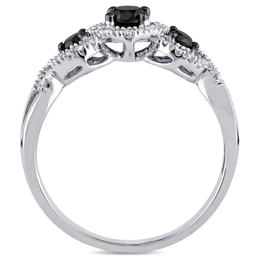 Three-Stone Ring With Black & White Diamonds In 10K White Gold (1/2 Ct. Tw.)