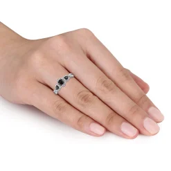 Three-Stone Ring With Black & White Diamonds In 10K White Gold (1/2 Ct. Tw.)