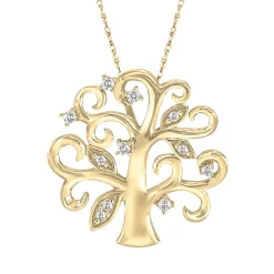 Tree Of Life Pendant With Diamonds In 10K Yellow Gold (1/10 Ct. Tw.)
