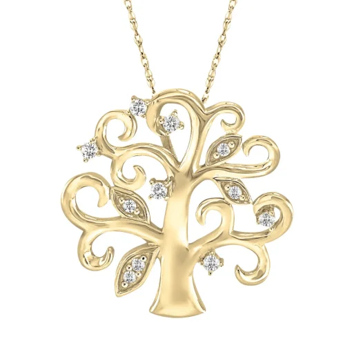 Tree Of Life Pendant With Diamonds In 10K Yellow Gold (1/10 Ct. Tw.)