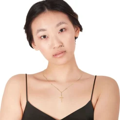 Tricolor Bead Cross Necklace In 14K Gold