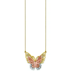 Tricolor Butterfly Necklace In 14K Gold