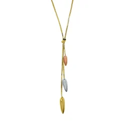 Tricolor Graduated Dangle Hearts Necklace In 14K Gold