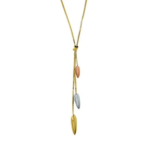 Tricolor Graduated Dangle Hearts Necklace In 14K Gold