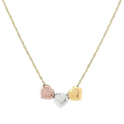 Tricolor Heart Necklace In 14K Gold