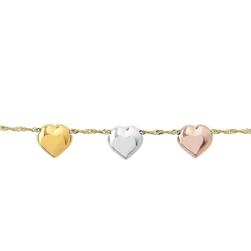 Tricolor Heart Necklace In 14K Gold