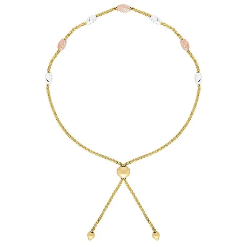 Tricolor Station Bolo Bracelet In 14K Gold